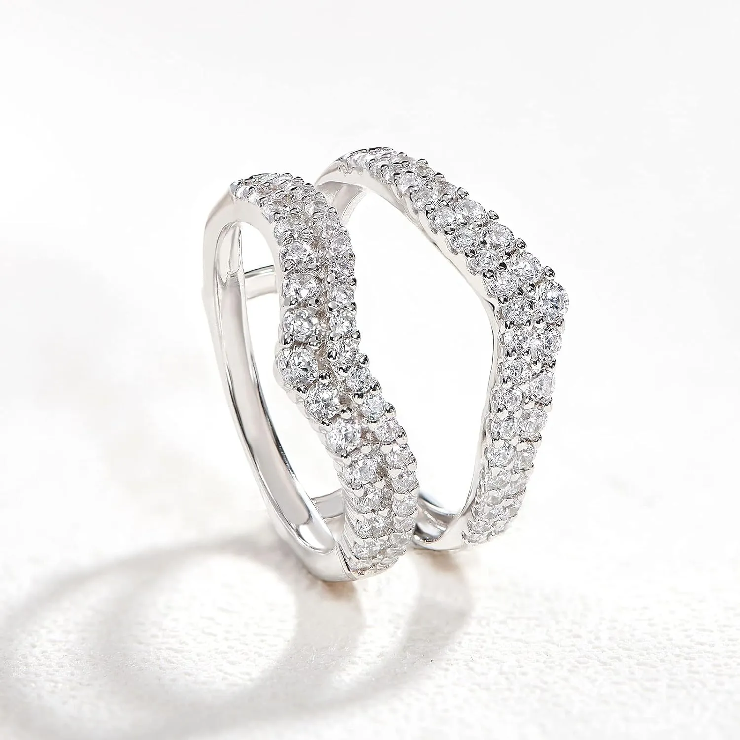 Newshe Jewellery AAAAA Cz Curved Bridal Ring Enhancer Guard for Women Engagement Rings 925 Sterling Silver White Gold Size 5-10