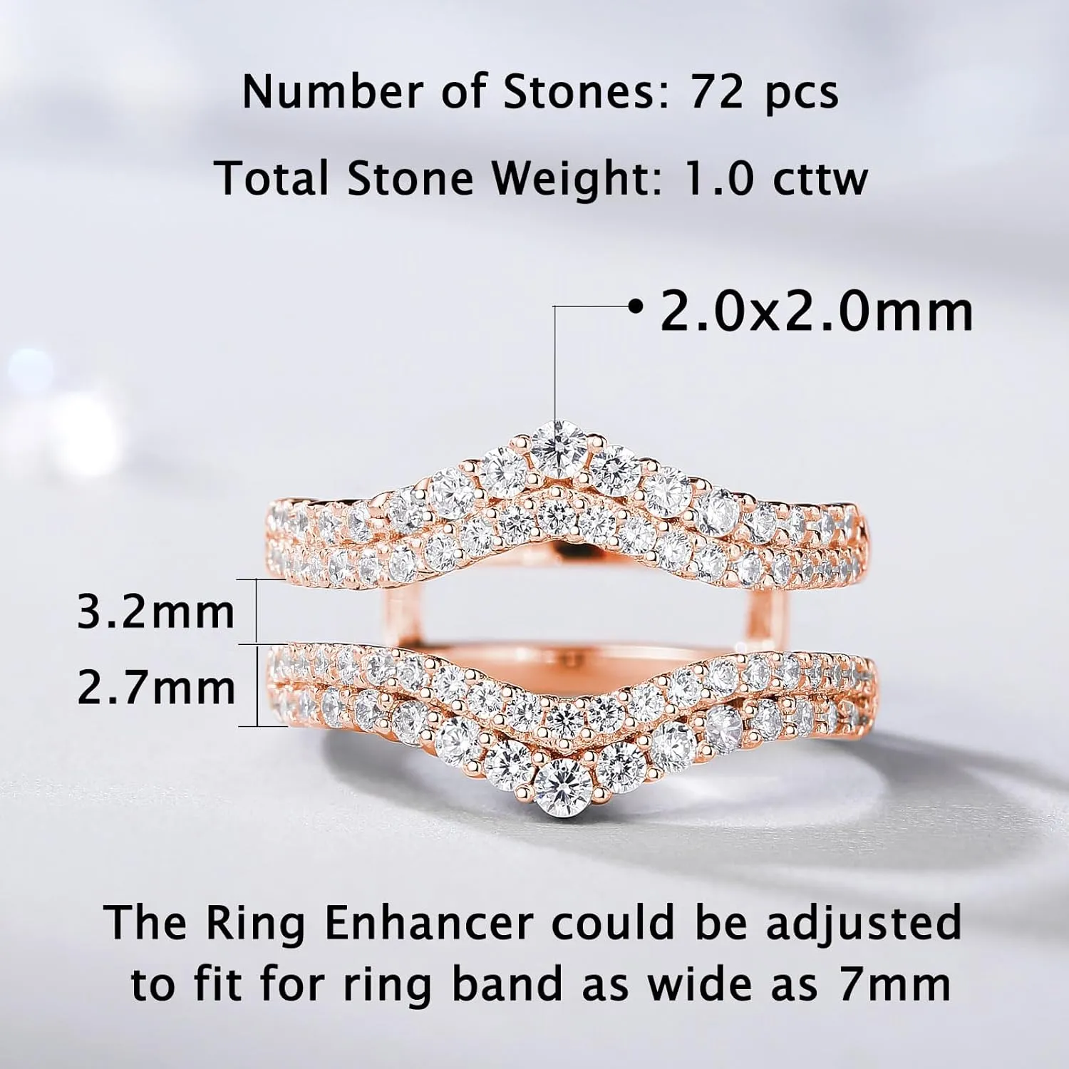 Newshe Jewellery AAAAA Cz Curved Bridal Ring Enhancer Guard for Women Engagement Rings 925 Sterling Silver White Gold Size 5-10