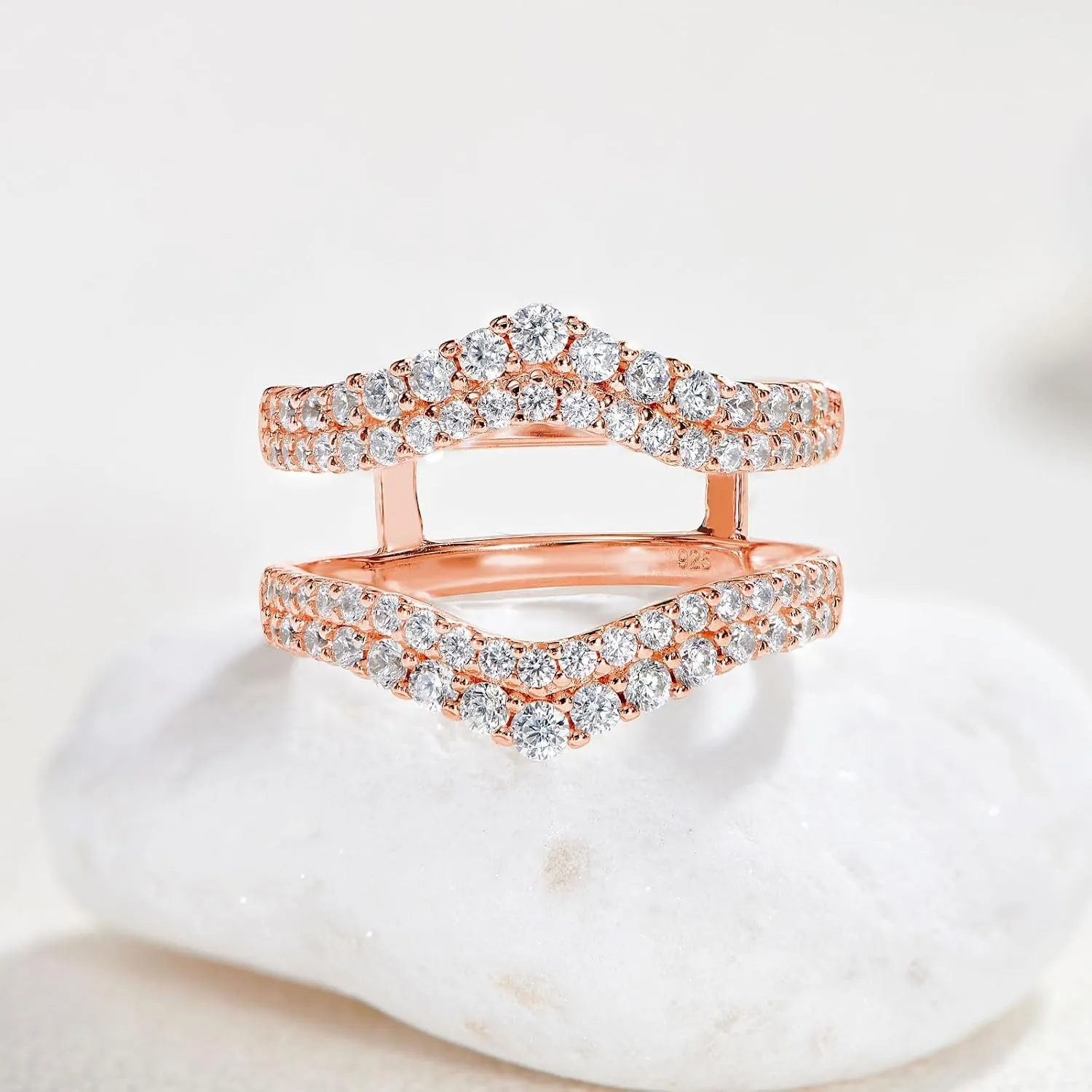 Newshe Jewellery AAAAA Cz Curved Bridal Ring Enhancer Guard for Women Engagement Rings 925 Sterling Silver White Gold Size 5-10