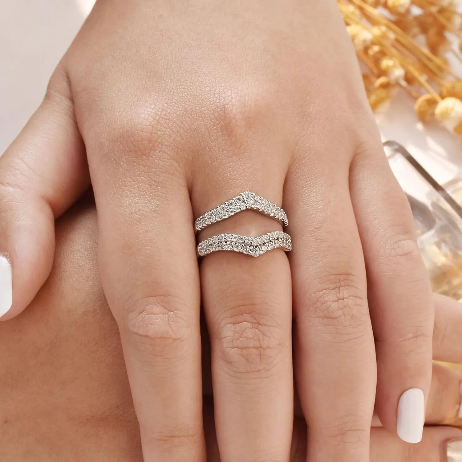 Newshe Jewellery AAAAA Cz Curved Bridal Ring Enhancer Guard for Women Engagement Rings 925 Sterling Silver White Gold Size 5-10