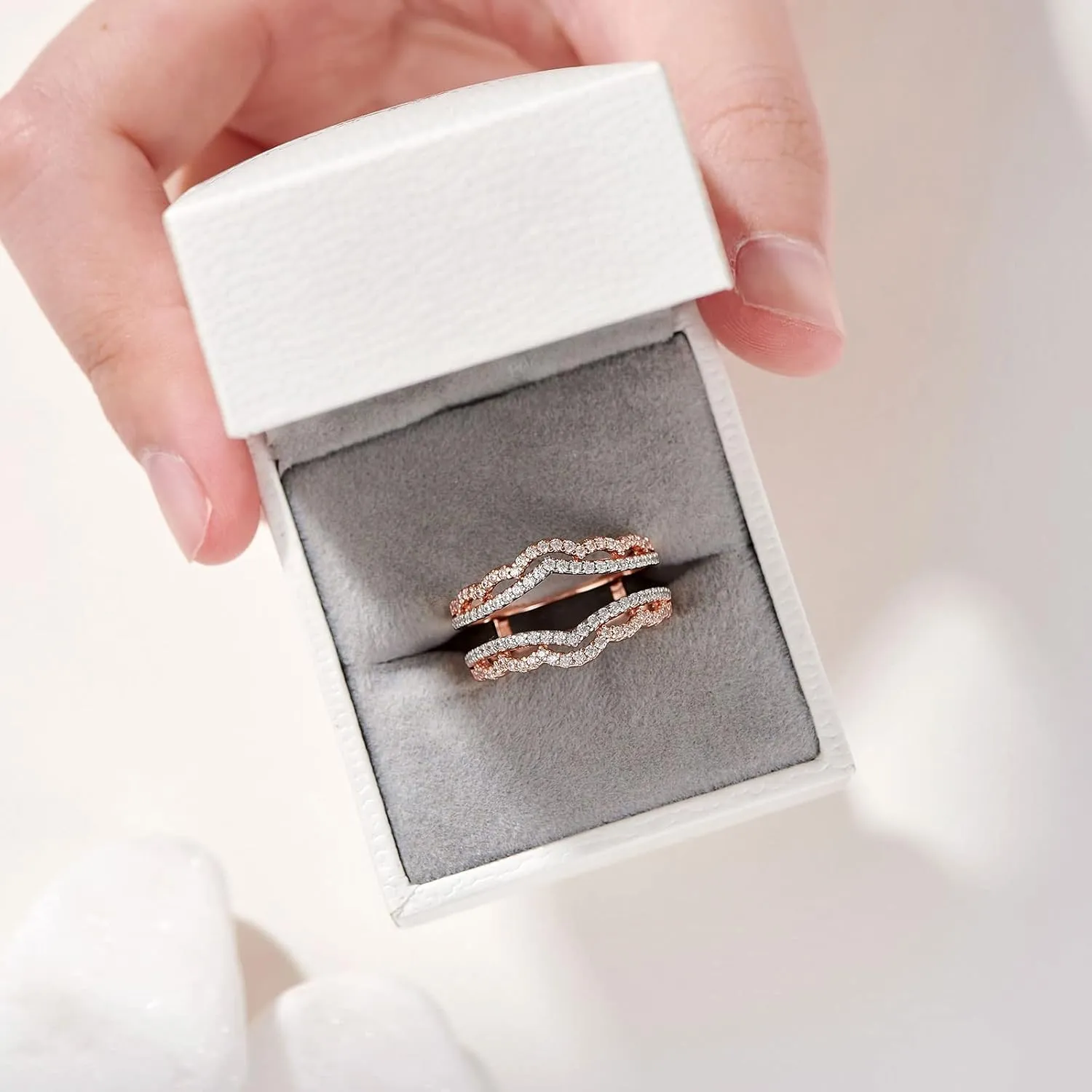 Newshe Jewellery AAAAA Cz Wedding Ring Enhancer Guard for Engagement Rings 18K Rose Gold 925 Sterling Silver Size 5-10