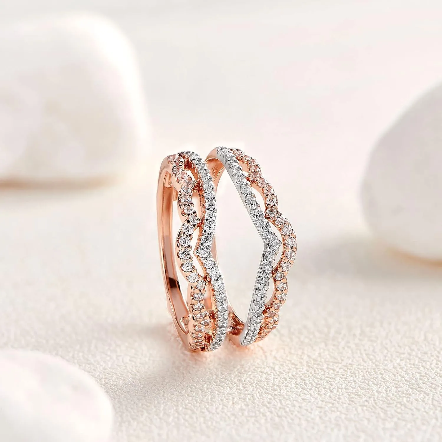Newshe Jewellery AAAAA Cz Wedding Ring Enhancer Guard for Engagement Rings 18K Rose Gold 925 Sterling Silver Size 5-10