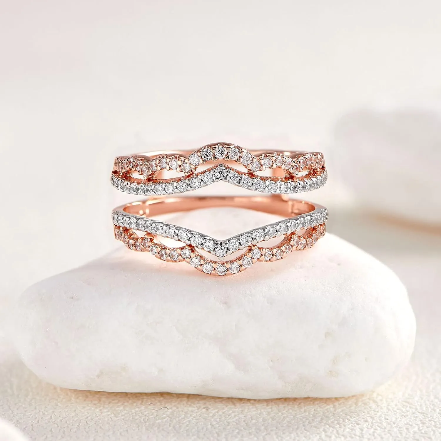 Newshe Jewellery AAAAA Cz Wedding Ring Enhancer Guard for Engagement Rings 18K Rose Gold 925 Sterling Silver Size 5-10