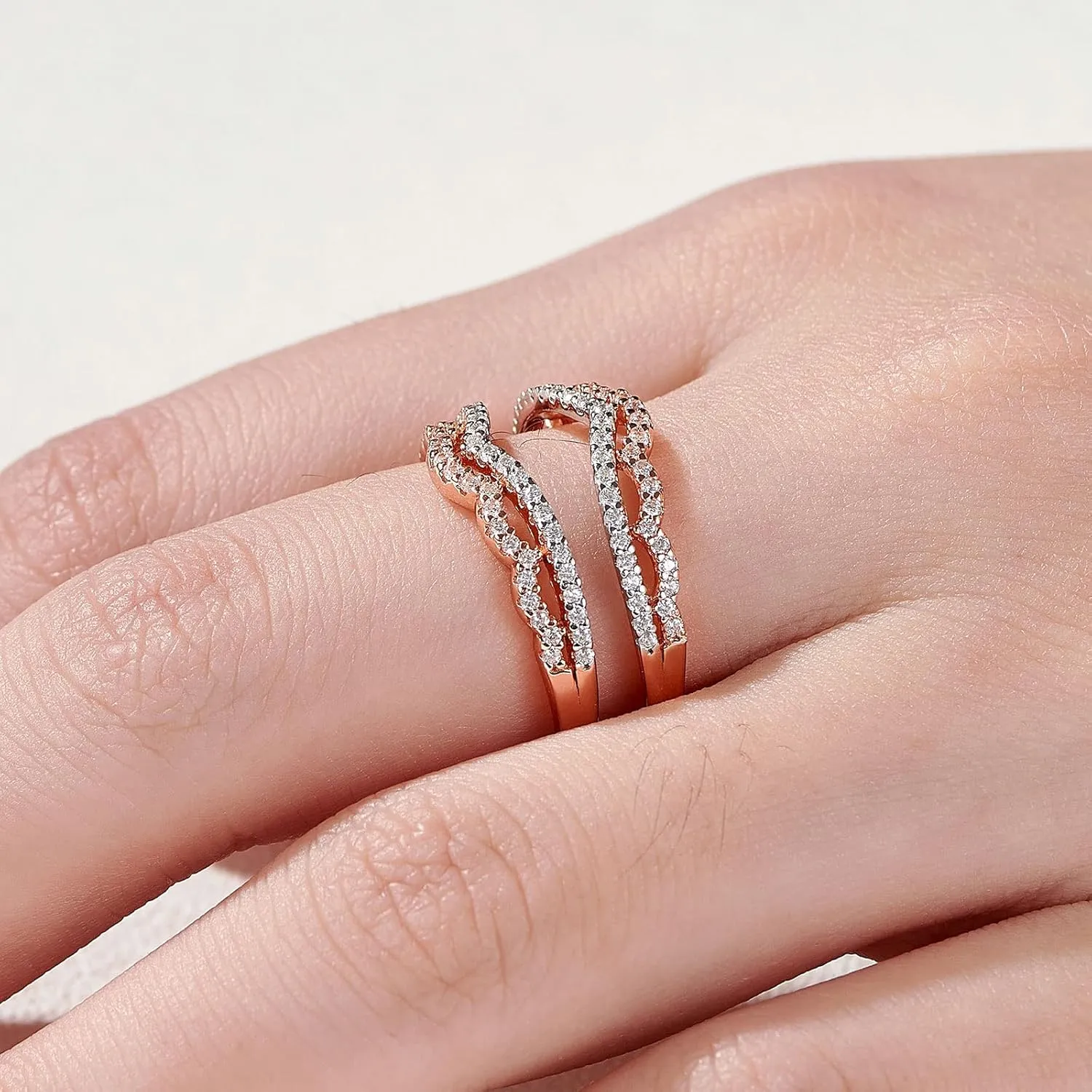 Newshe Jewellery AAAAA Cz Wedding Ring Enhancer Guard for Engagement Rings 18K Rose Gold 925 Sterling Silver Size 5-10