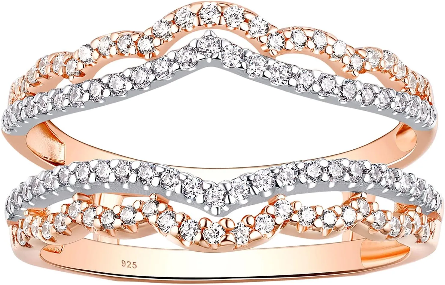Newshe Jewellery AAAAA Cz Wedding Ring Enhancer Guard for Engagement Rings 18K Rose Gold 925 Sterling Silver Size 5-10