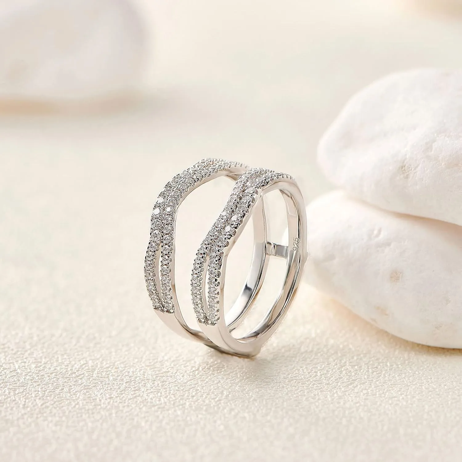 Newshe Jewellery Bridal Ring Enhancer for Engagement Rings AAAAA Cz Wedding Band for Women Eternity Ring Guard Size 5-10