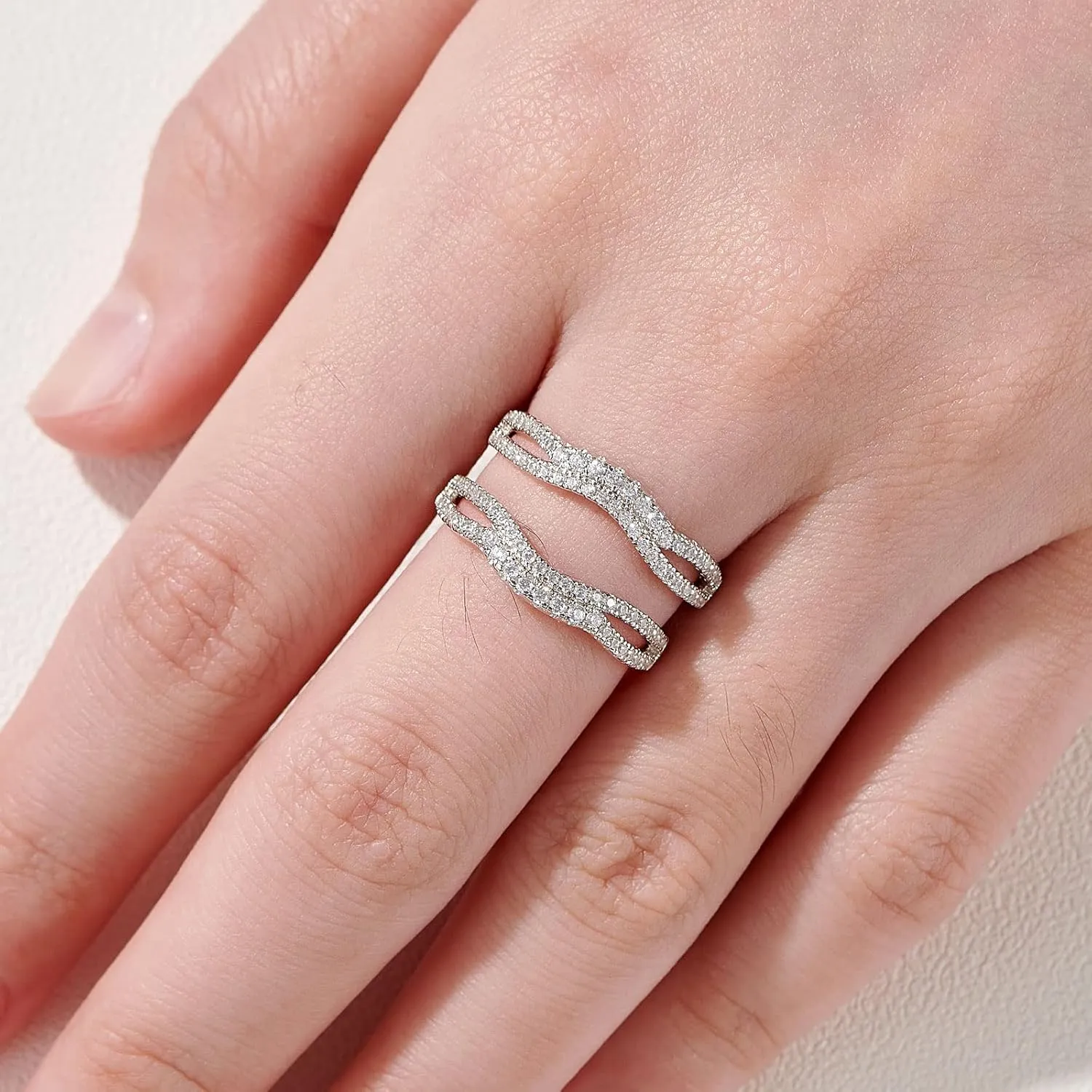 Newshe Jewellery Bridal Ring Enhancer for Engagement Rings AAAAA Cz Wedding Band for Women Eternity Ring Guard Size 5-10