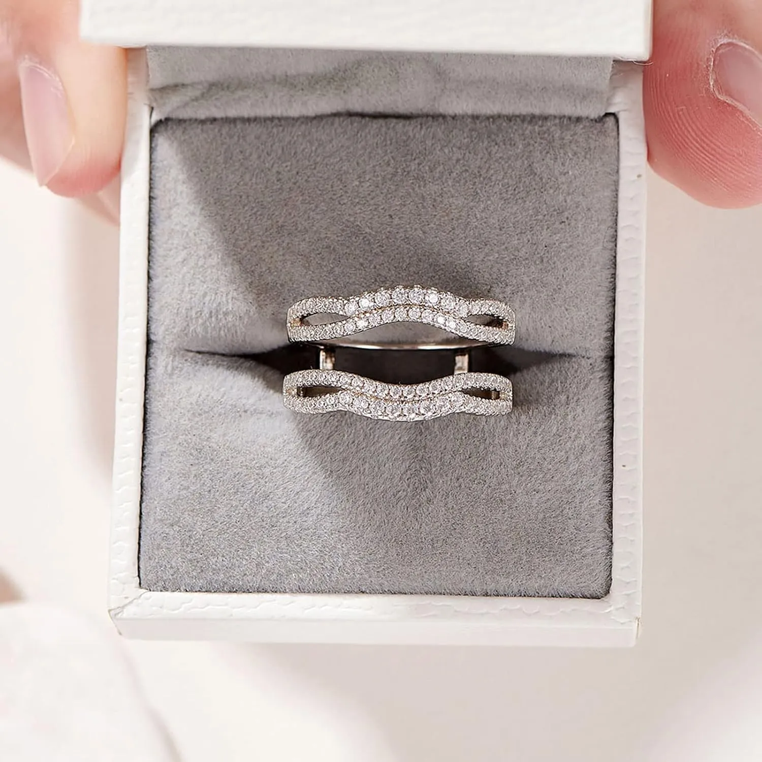 Newshe Jewellery Bridal Ring Enhancer for Engagement Rings AAAAA Cz Wedding Band for Women Eternity Ring Guard Size 5-10