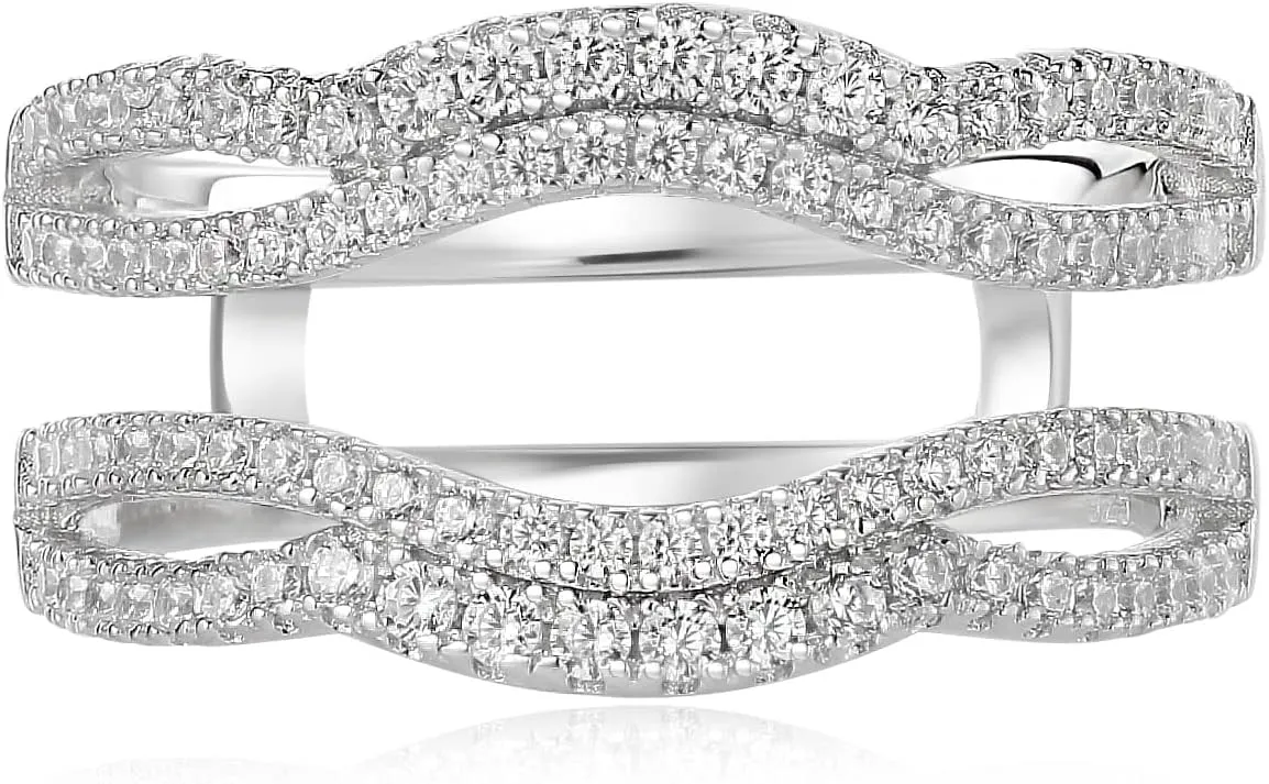 Newshe Jewellery Bridal Ring Enhancer for Engagement Rings AAAAA Cz Wedding Band for Women Eternity Ring Guard Size 5-10