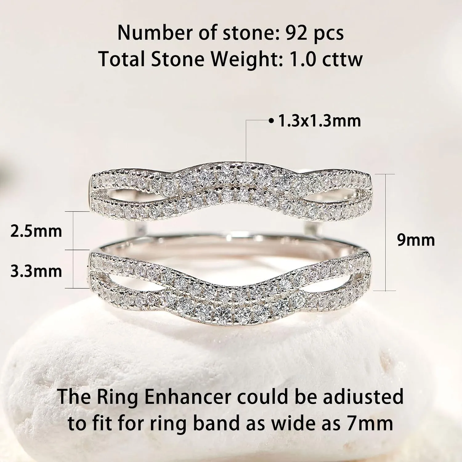 Newshe Jewellery Bridal Ring Enhancer for Engagement Rings AAAAA Cz Wedding Band for Women Eternity Ring Guard Size 5-10