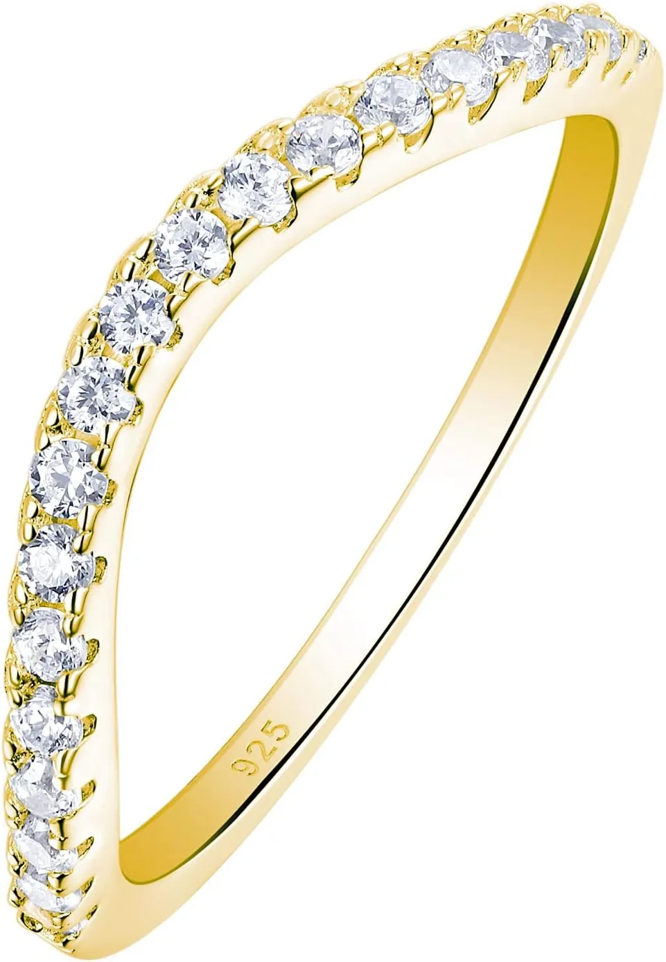 Newshe Jewellery Curved Wedding Bands for Women AAAAA Cz Stacking 925 Sterling Silver Eternity Rings Wishbone Size 4-13