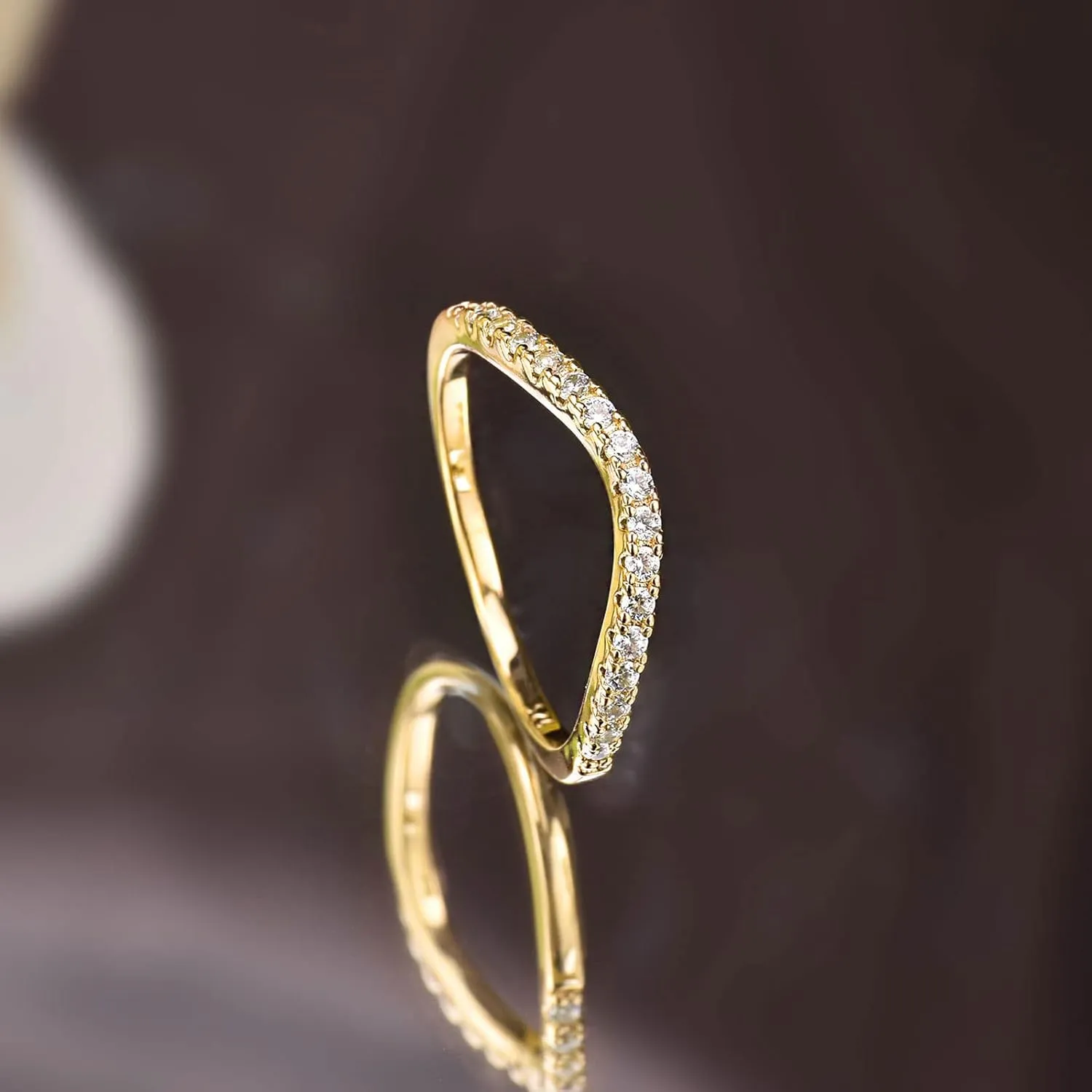 Newshe Jewellery Curved Wedding Bands for Women AAAAA Cz Stacking 925 Sterling Silver Eternity Rings Wishbone Size 4-13