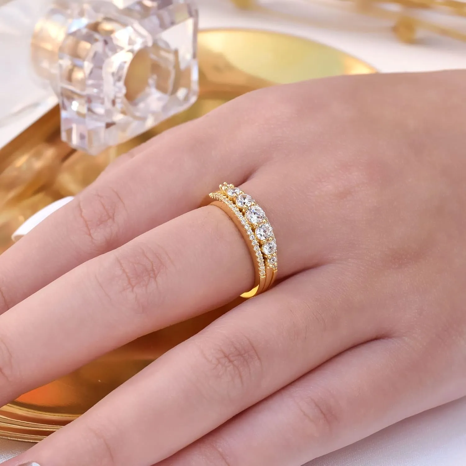 Newshe Jewellery Eternity Ring Wedding Band for Women 925 Sterling Silver 1.13ct Round White AAAAA Cz Size 4-13