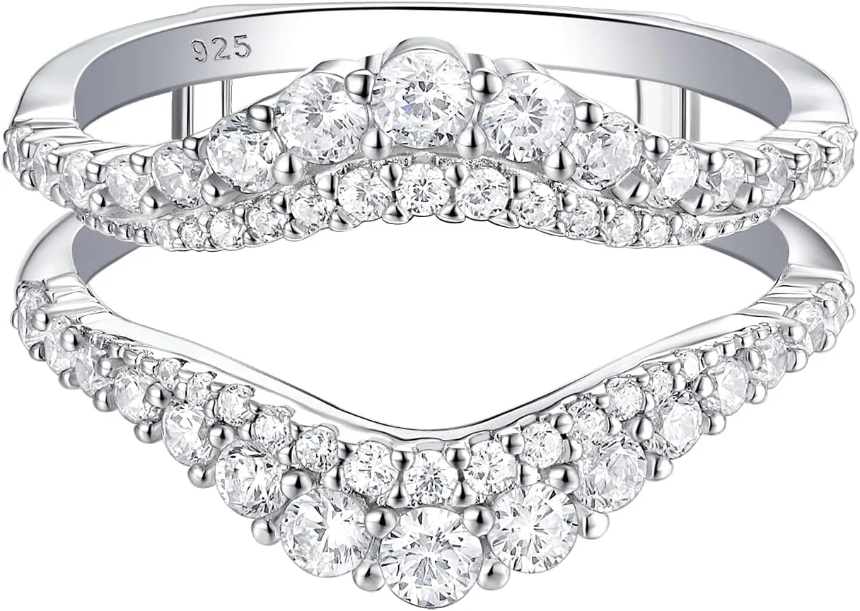 Newshe Jewellery Ring Enhancer for Engagement Rings AAAAA Cz Wedding Band for Women Eternity 925 Sterling Silver Size 5-10