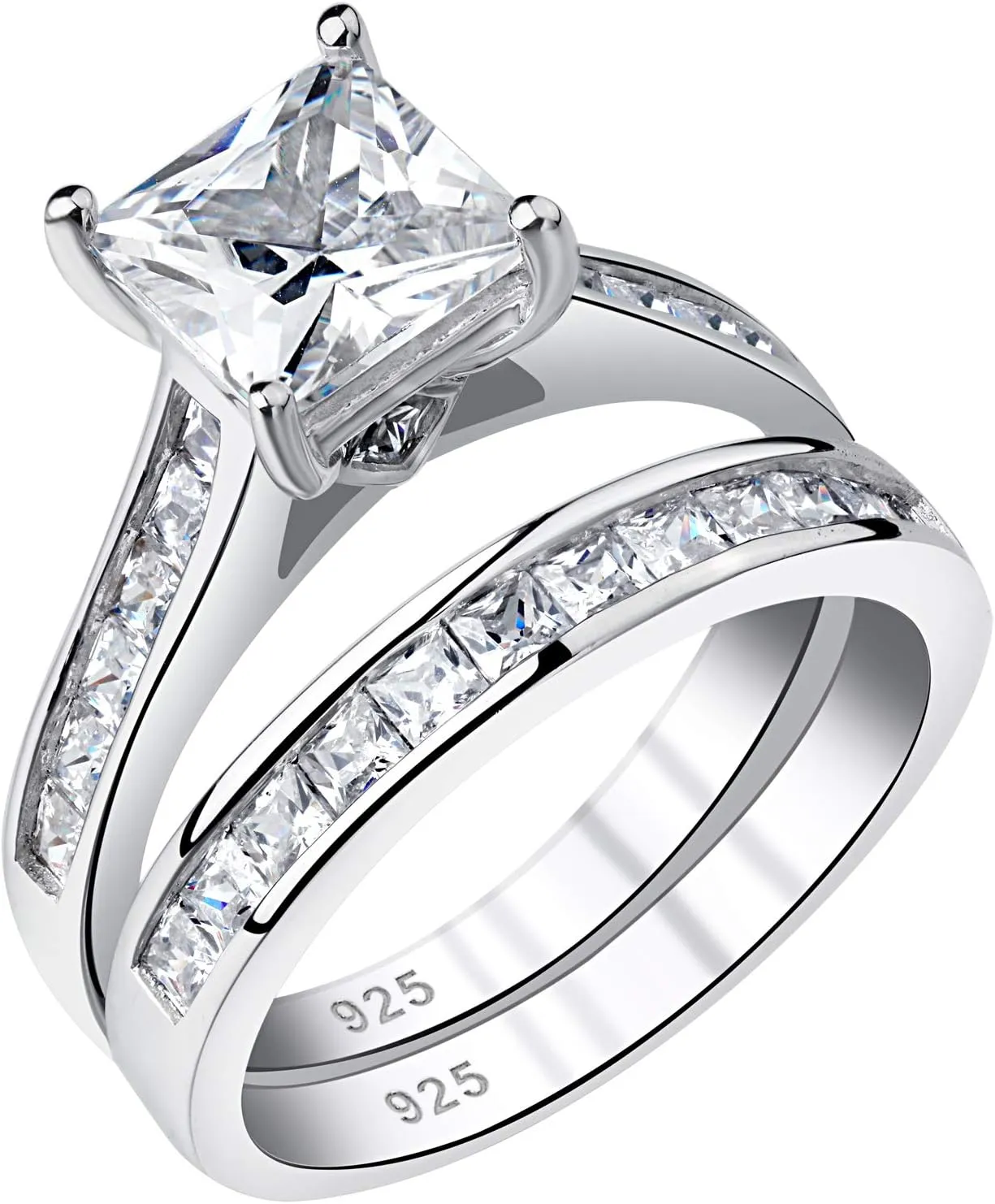 Newshe Jewellery Wedding Rings for Women AAAAACz 925 Sterling Silver Engagement Ring Sets Princess 4.1Ct Size 4-13