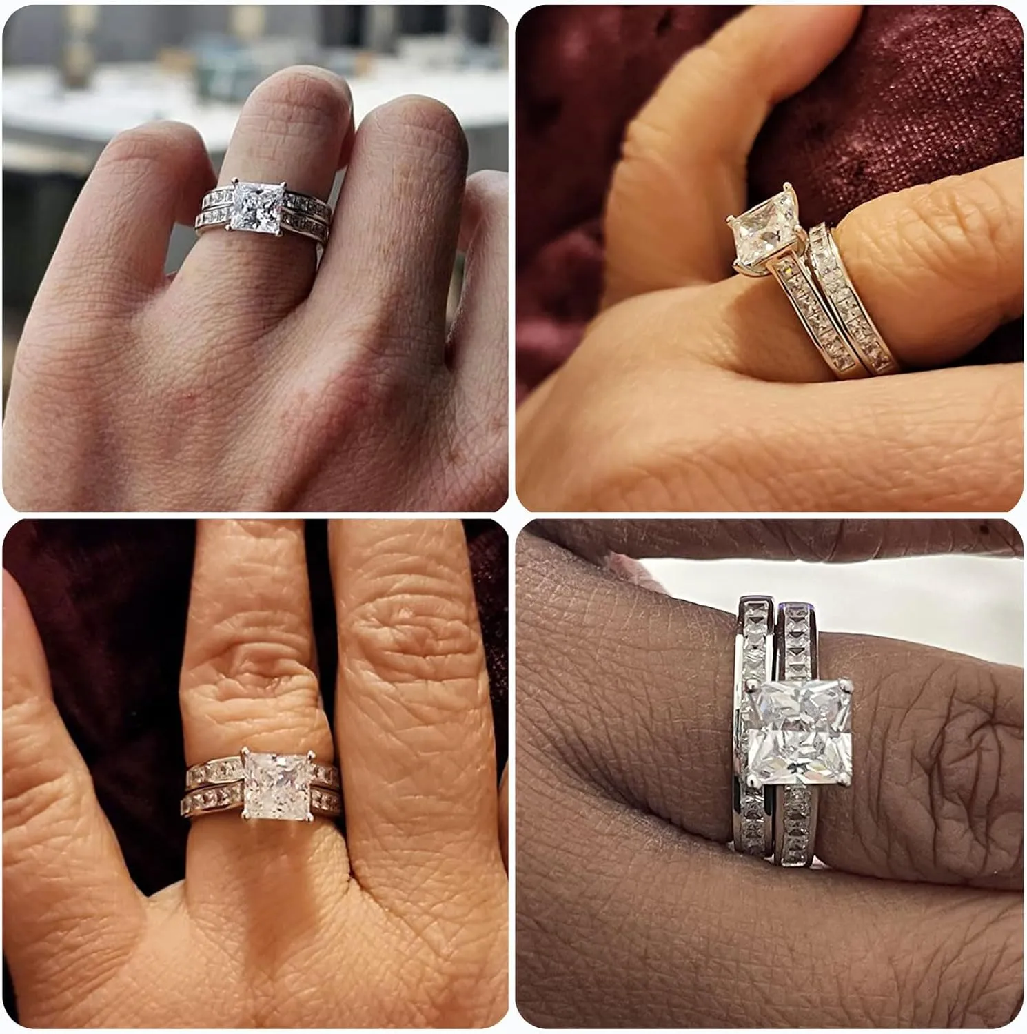 Newshe Jewellery Wedding Rings for Women AAAAACz 925 Sterling Silver Engagement Ring Sets Princess 4.1Ct Size 4-13