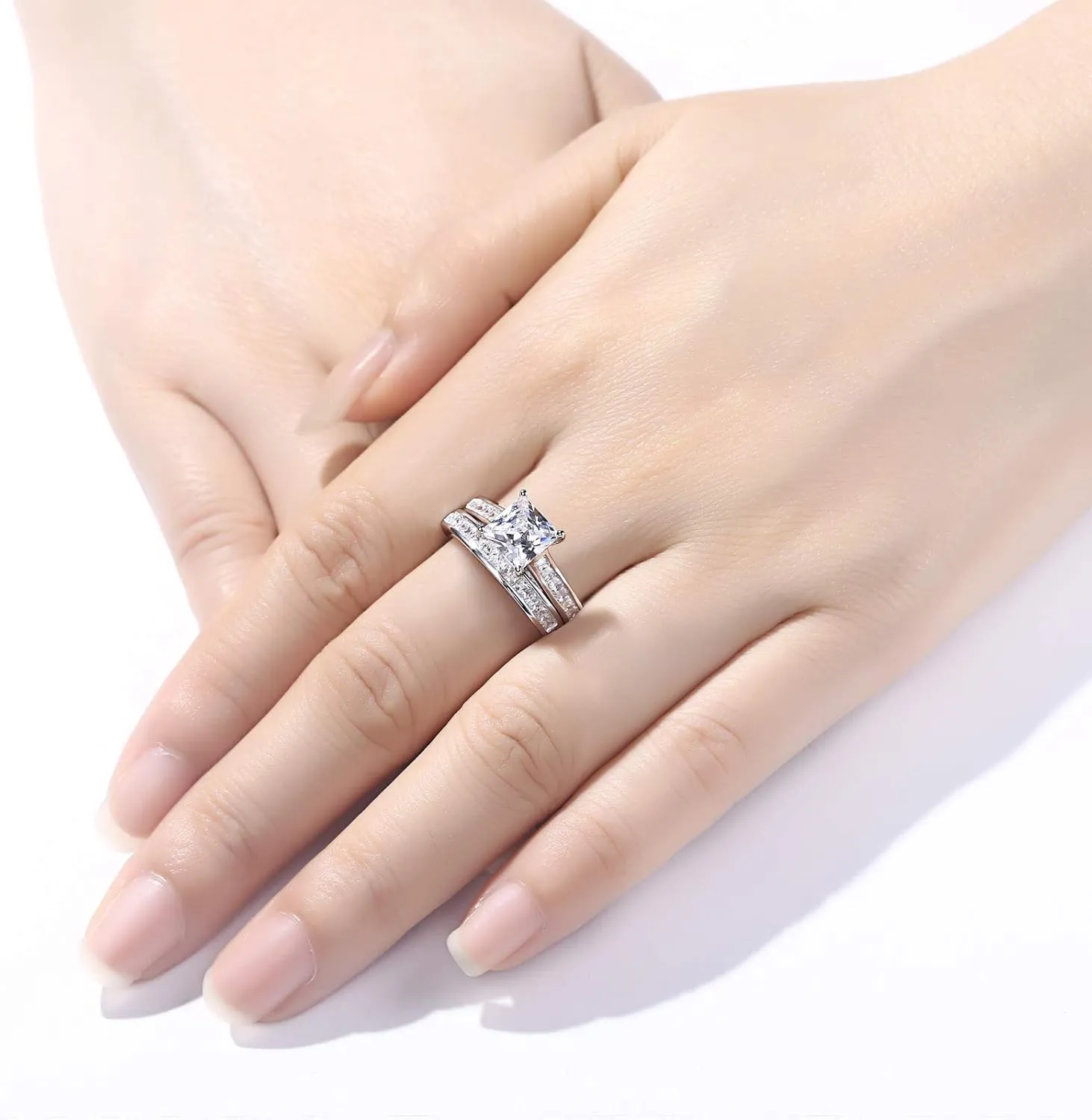 Newshe Jewellery Wedding Rings for Women AAAAACz 925 Sterling Silver Engagement Ring Sets Princess 4.1Ct Size 4-13