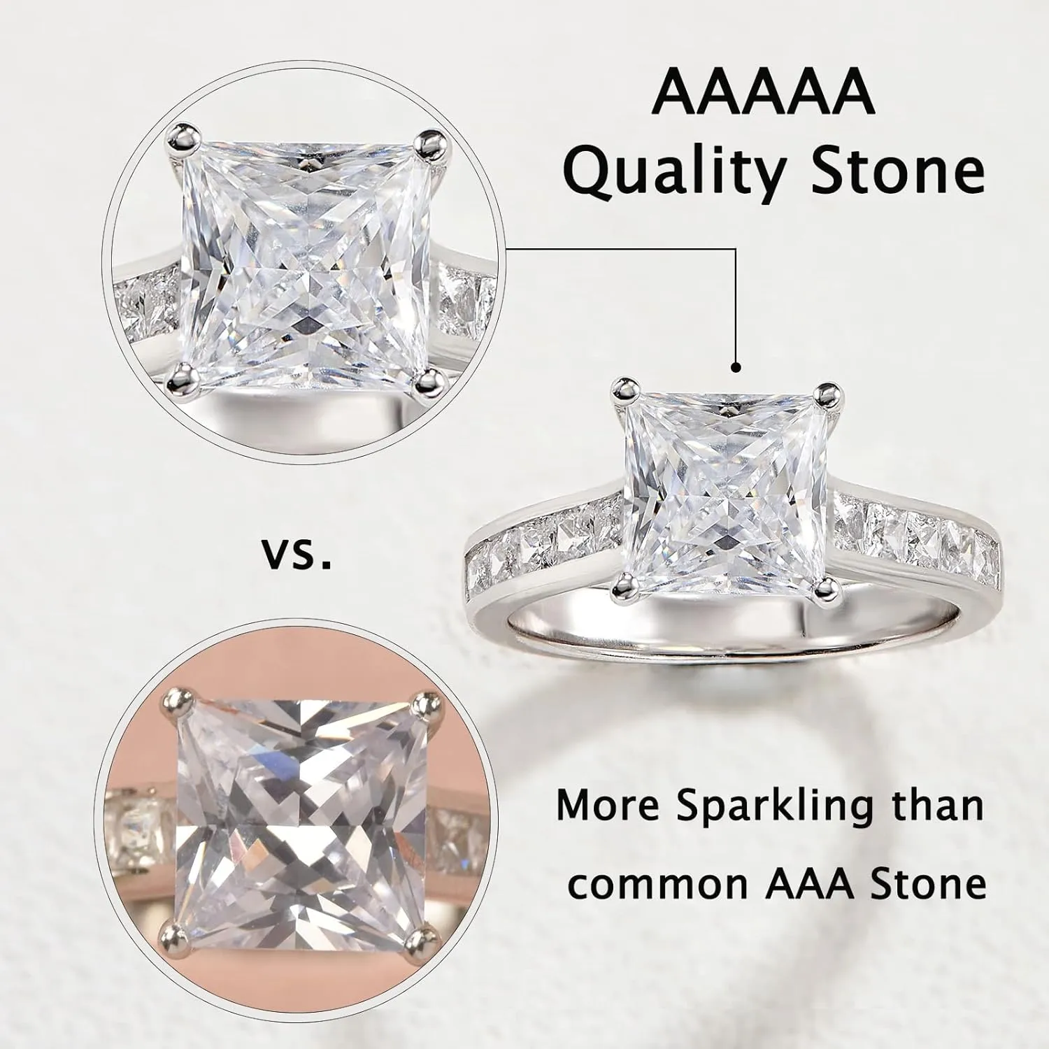 Newshe Jewellery Wedding Rings for Women AAAAACz 925 Sterling Silver Engagement Ring Sets Princess 4.1Ct Size 4-13