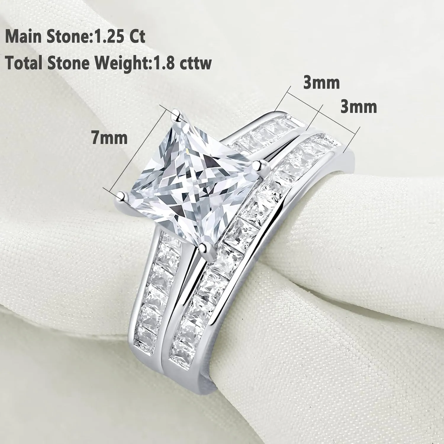 Newshe Jewellery Wedding Rings for Women AAAAACz 925 Sterling Silver Engagement Ring Sets Princess 4.1Ct Size 4-13