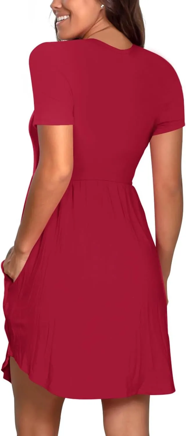 Nova In Sky Women's Summer Dress Short Sleeve Casual T Shirt Dreses 2025 Flowy Beach V Neck Sundresses with Pockets