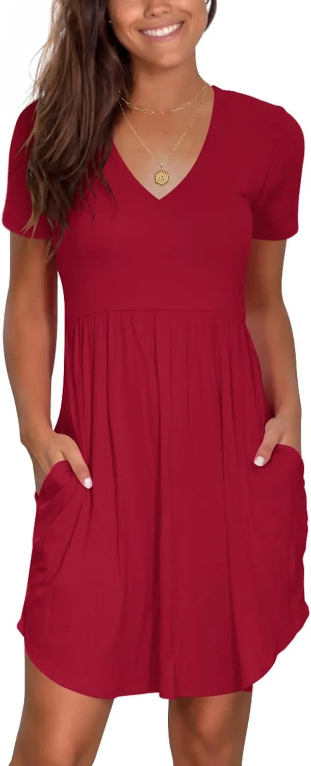 Nova In Sky Women's Summer Dress Short Sleeve Casual T Shirt Dreses 2025 Flowy Beach V Neck Sundresses with Pockets