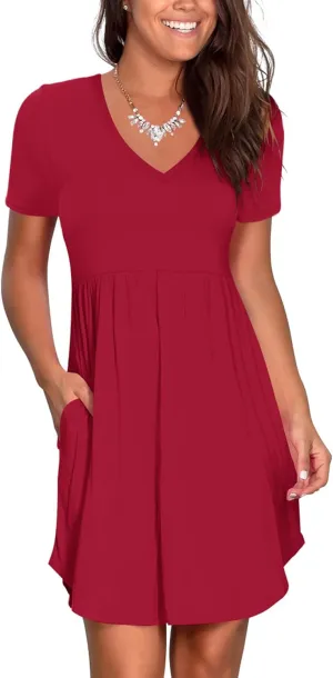 Nova In Sky Women's Summer Dress Short Sleeve Casual T Shirt Dreses 2025 Flowy Beach V Neck Sundresses with Pockets