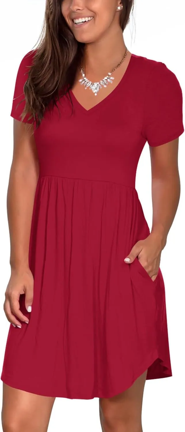 Nova In Sky Women's Summer Dress Short Sleeve Casual T Shirt Dreses 2025 Flowy Beach V Neck Sundresses with Pockets