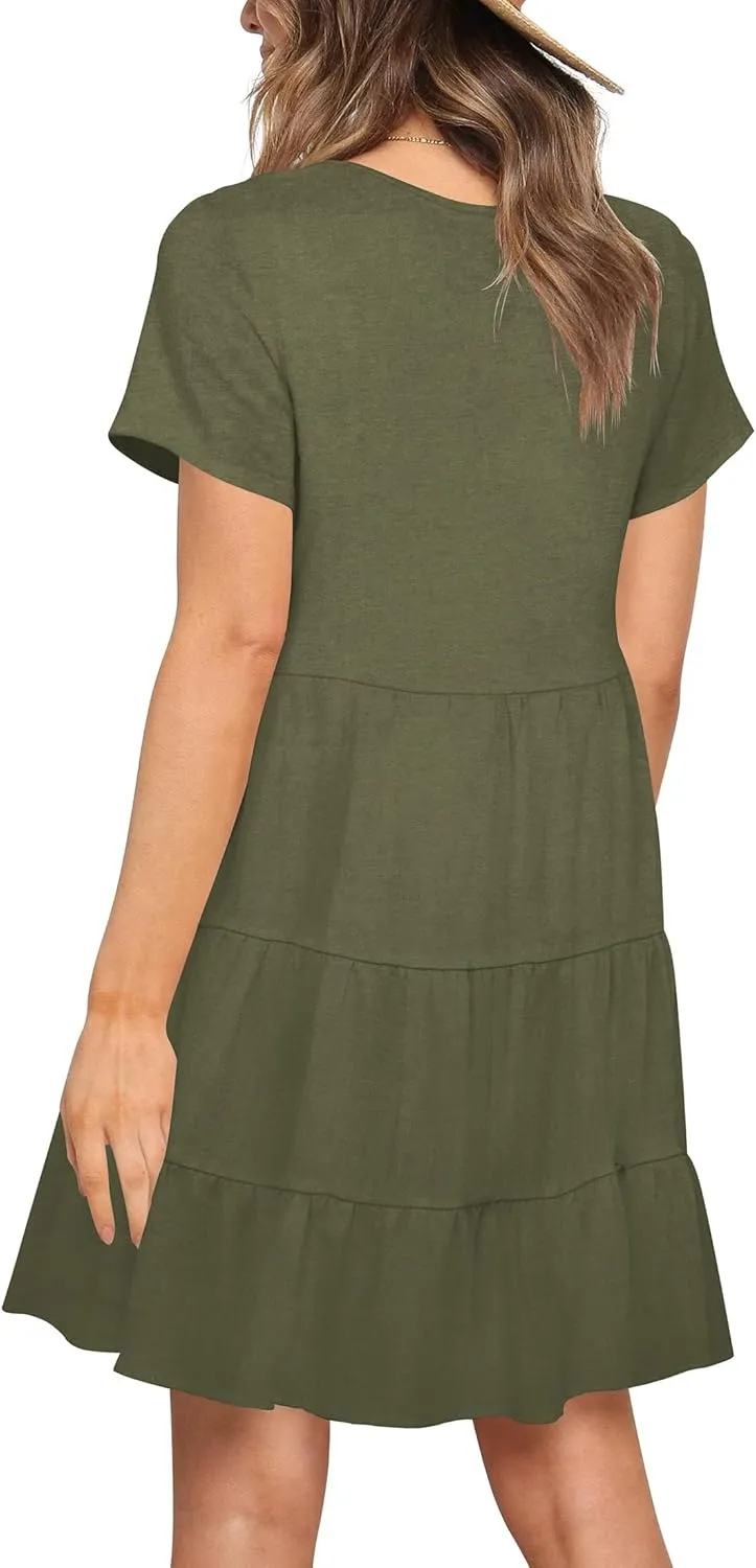 Nova In Sky Women's Summer Dresses 2025 Short Sleeve V-Neck Casual Loose Swing Button Down Casual T Shirt Dresses