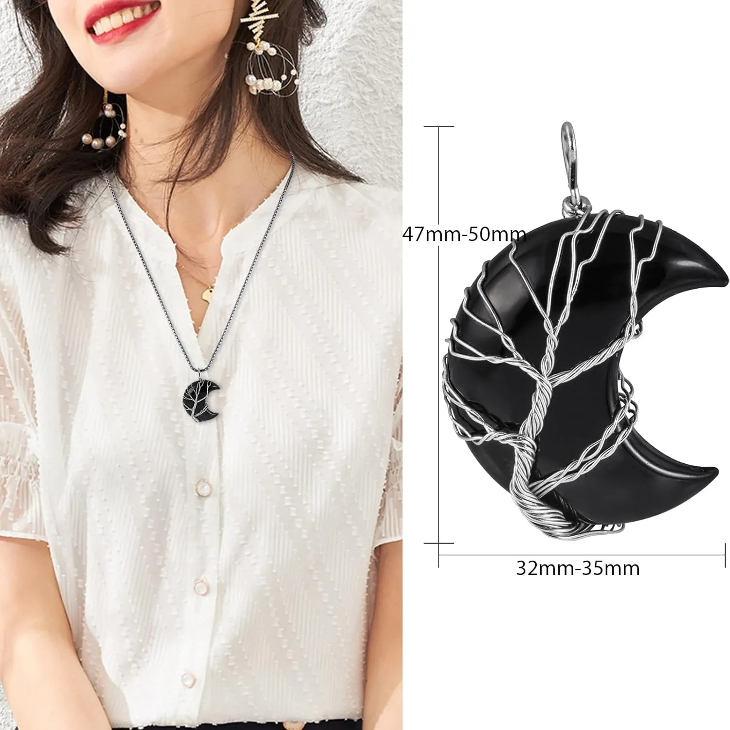 Nupuyai Natural Sea Shell Pendant Necklace for Women and Men, Crescent Moon Pendant with Chain