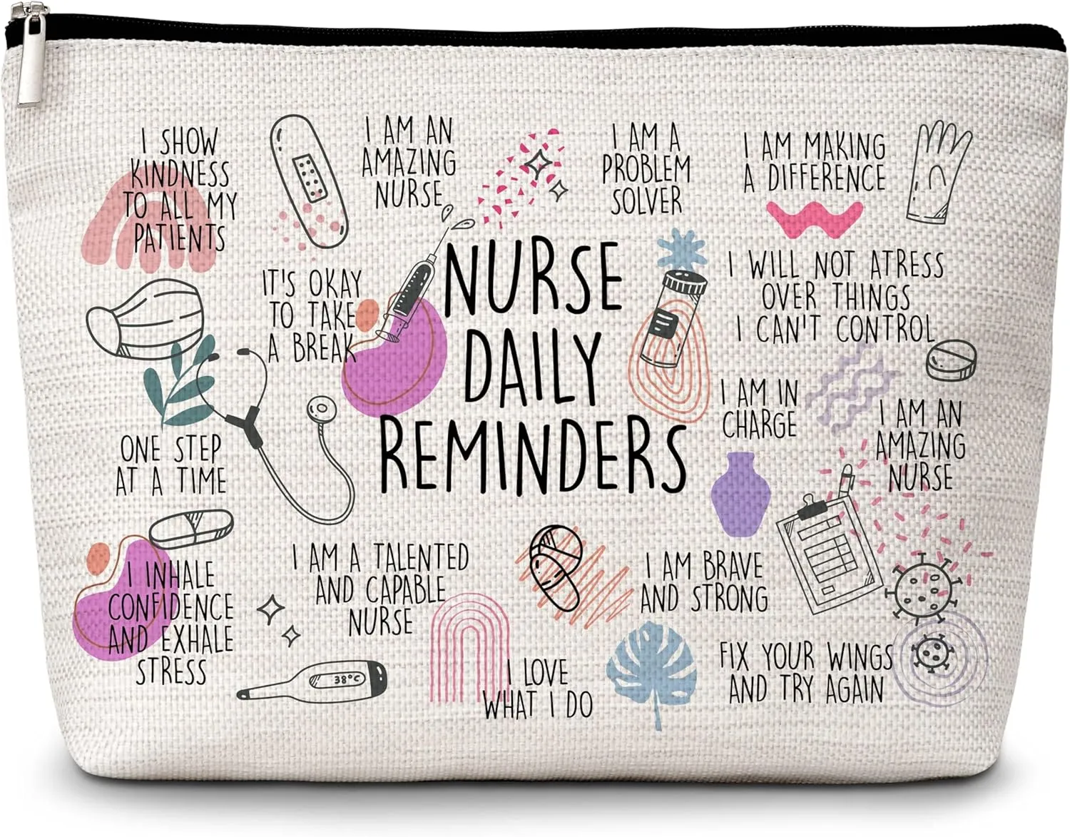 Nurses Makeup Bags, Nurse Daily Reminders Cosmetic Bag, Inspirational Makeup Pouch for Nurse, Nurse Appreciation Gifts for Women, Nurses Week Nursing Student Graduation Gifts -49