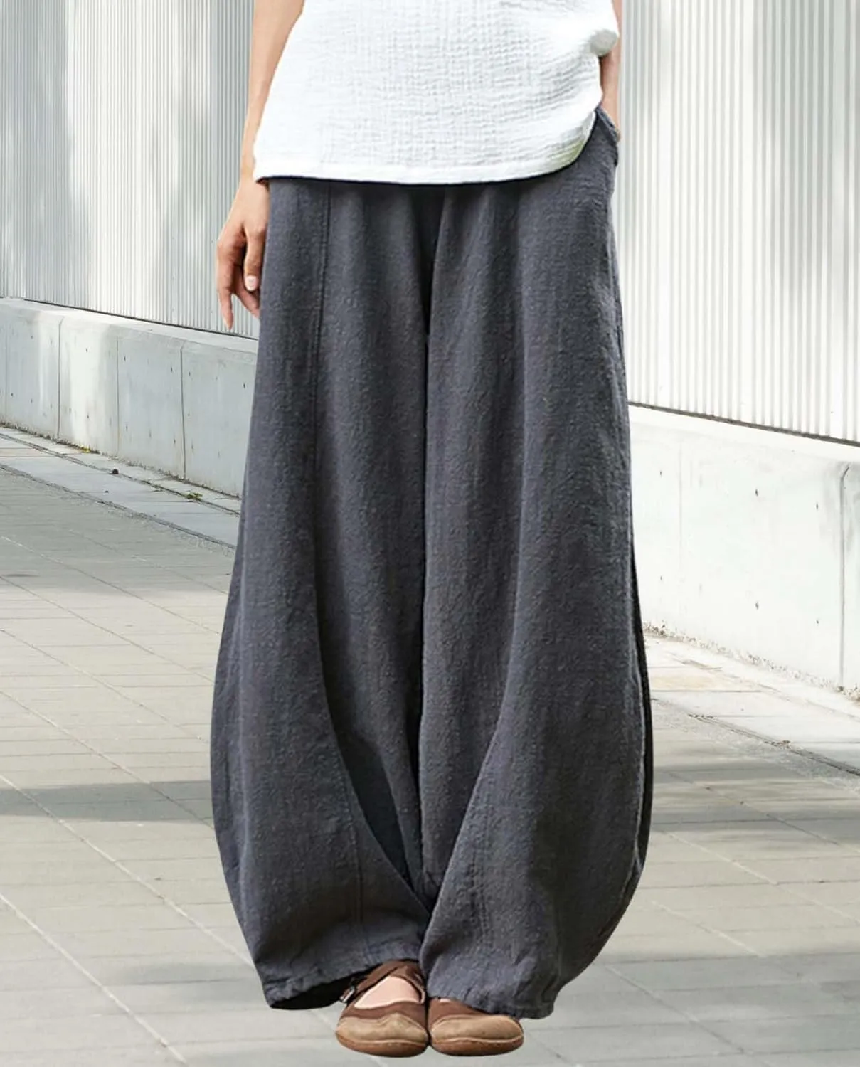 Ocean Print Cargo Pants for Women Cotton Linen Japanese Baggy Trouser Casual Boho Oil Painting Pants Wide Leg