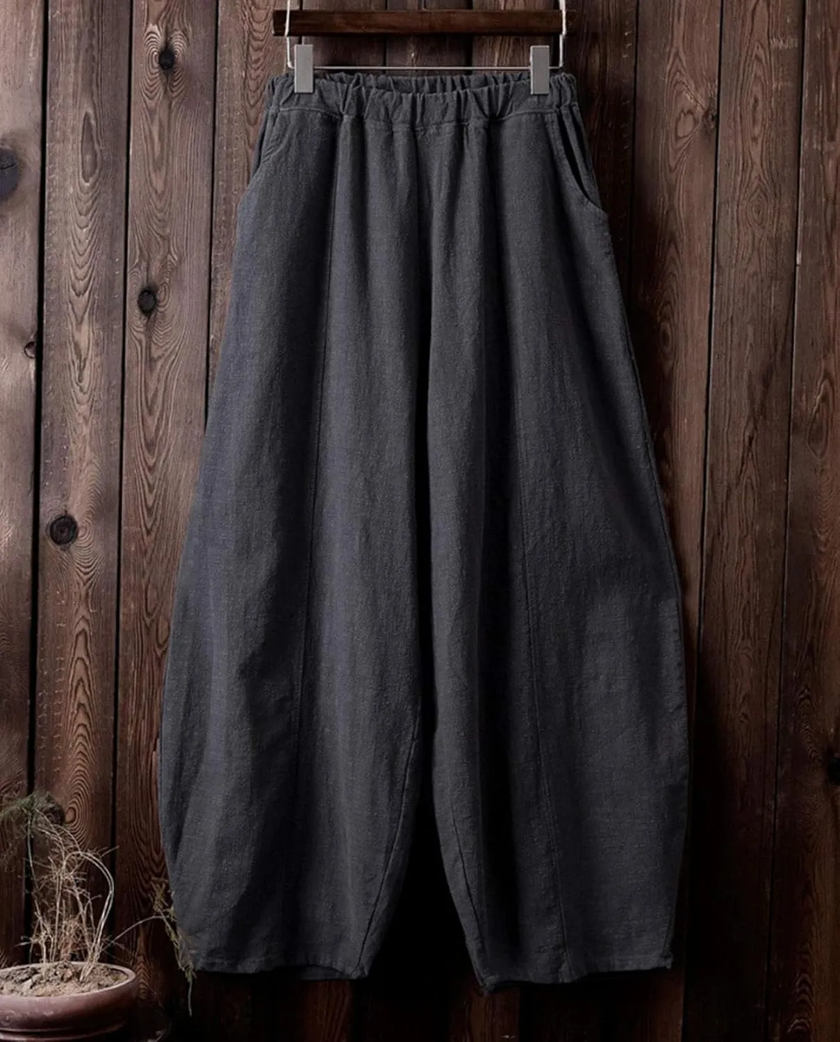 Ocean Print Cargo Pants for Women Cotton Linen Japanese Baggy Trouser Casual Boho Oil Painting Pants Wide Leg