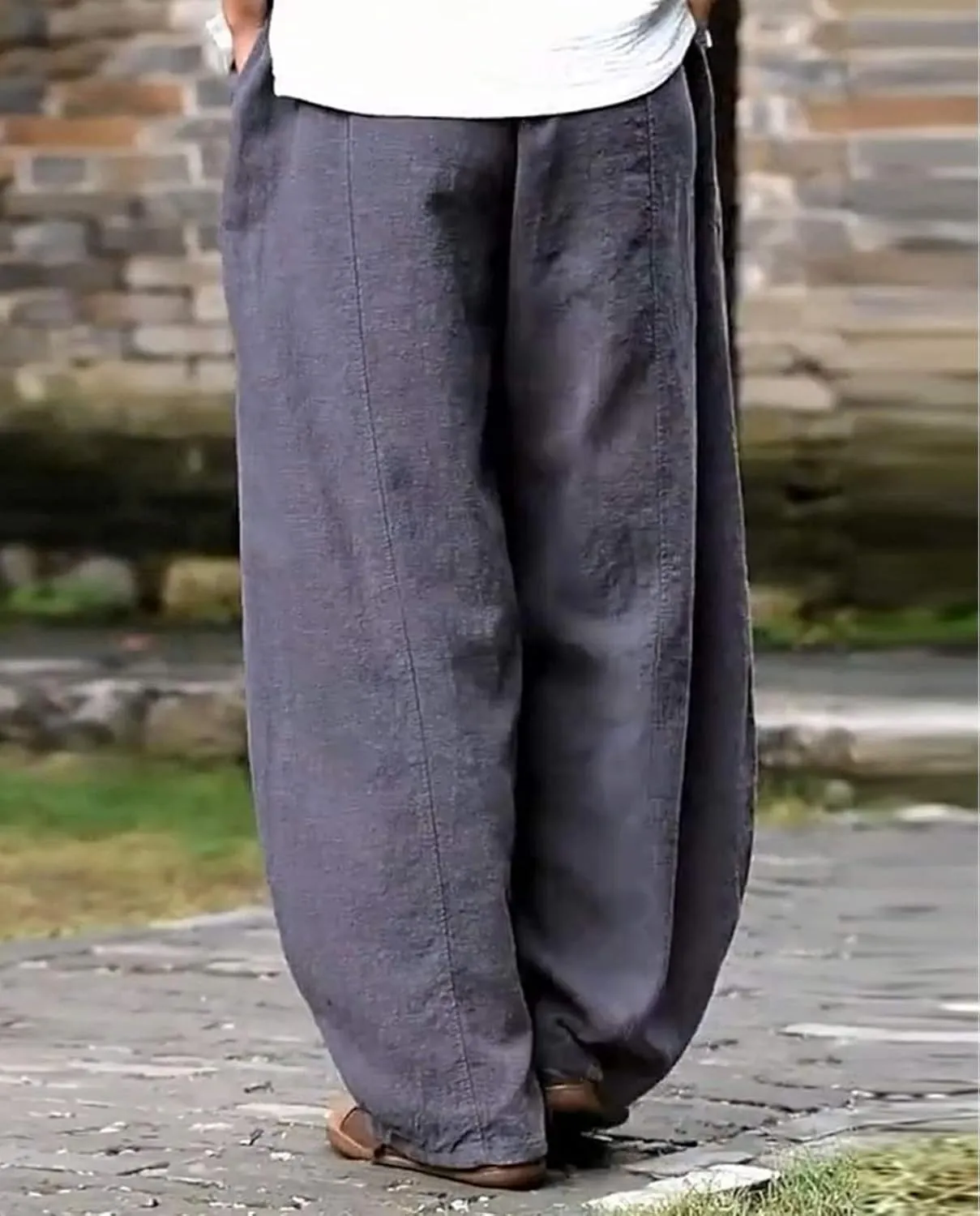 Ocean Print Cargo Pants for Women Cotton Linen Japanese Baggy Trouser Casual Boho Oil Painting Pants Wide Leg