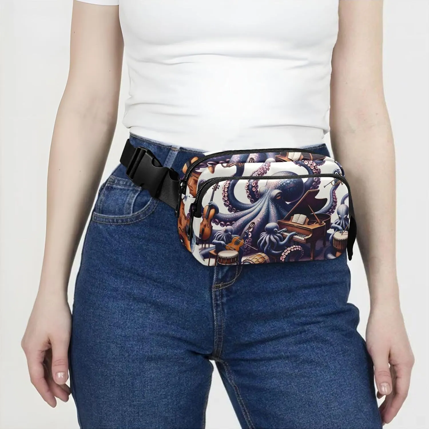 Octopus Tentacle Musical Funny Waterproof Women Fanny Packs Hip Pack Belt Pouch Cartoon Travel Waist Pack for Men