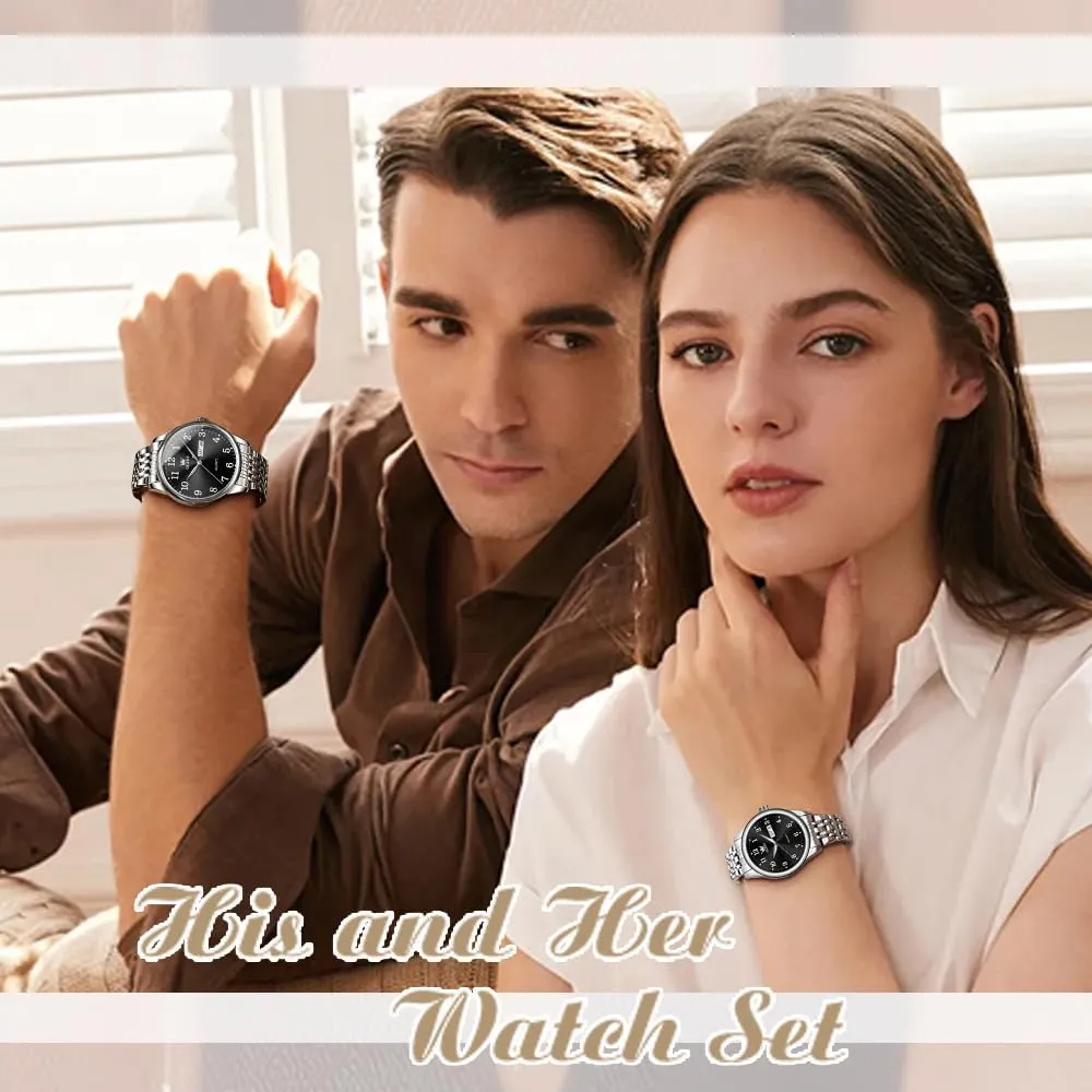 OLEVS Couple Watches Men and Women Silver Gold Two Tone Stainless Steel His and Hers Watches Set Waterproof Dainty Dress Analog Quartz Matching Wrist Watches for Couples Silver Blue Grey Dail