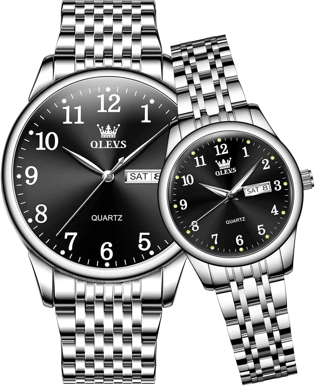OLEVS Couple Watches Men and Women Silver Gold Two Tone Stainless Steel His and Hers Watches Set Waterproof Dainty Dress Analog Quartz Matching Wrist Watches for Couples Silver Blue Grey Dail