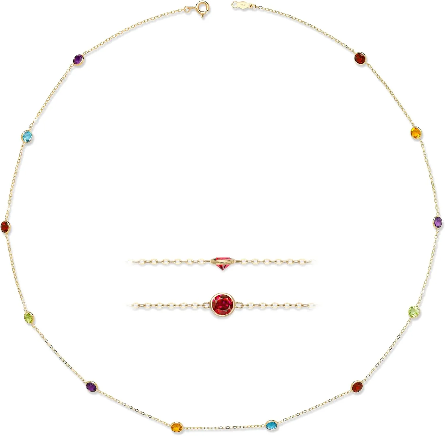 Olivia's Collection 14k Yellow Gold Necklace Strand with Semi-precious Stones by the Yard (16-18 inches) for Women and Teens