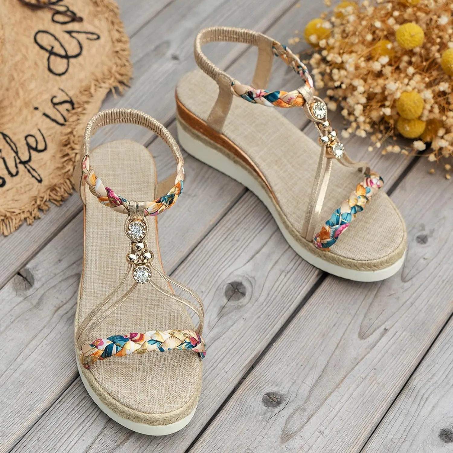 Orthopedic Sandals for Women,Women Walking Slippers with Arch Support Wedge Sandals Summer Dressy Open Toe Ankle Strap Platform Beach Casual Slip on Sandals Beach Dress Comfortable Shoes