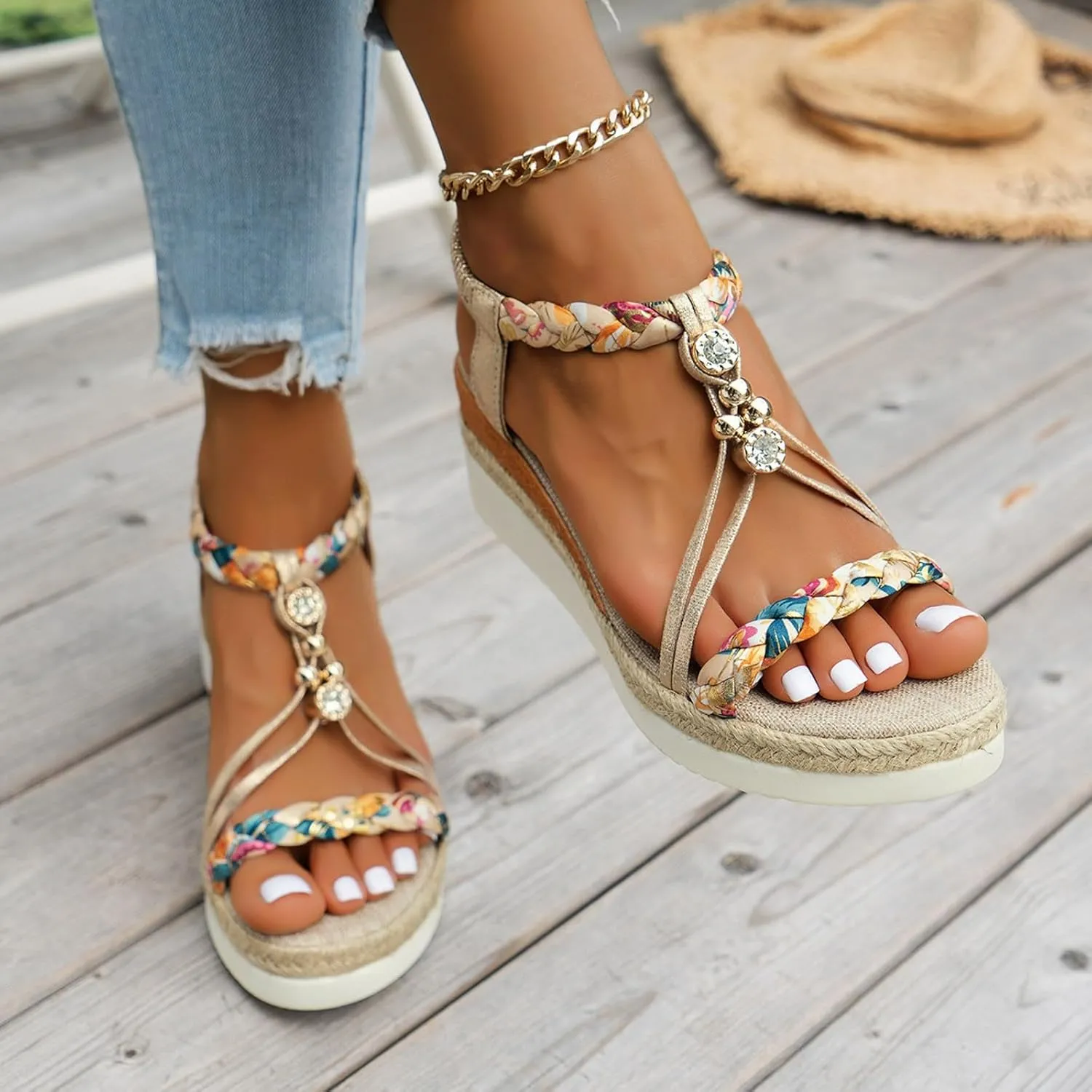 Orthopedic Sandals for Women,Women Walking Slippers with Arch Support Wedge Sandals Summer Dressy Open Toe Ankle Strap Platform Beach Casual Slip on Sandals Beach Dress Comfortable Shoes