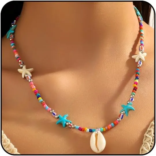 Otxas Shell Necklaces for Women Boho Beach Necklace Beaded Choker Necklace Summer Beach Jewelry for Women Starfish Pendant Necklace Seashell Necklace Shell jewelry