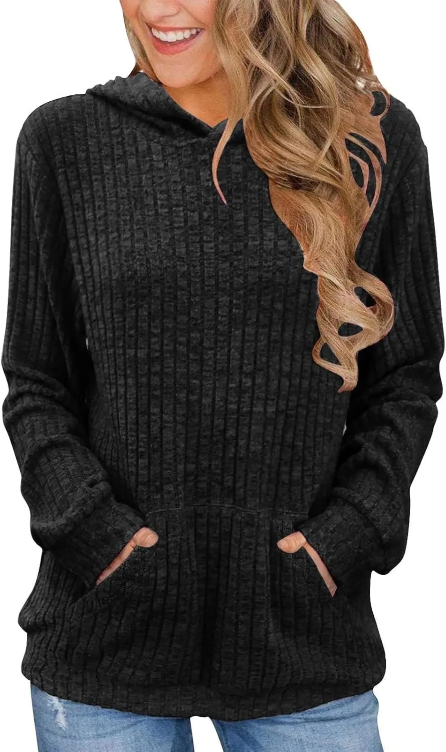 Oversized Hoodies for Women Comfy Long Sleeve Shirts Kangaroo Pocket Pullover Sweatshirts Ribbed Knit Tunic Sweaters