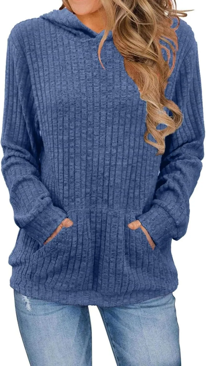 Oversized Hoodies for Women Comfy Long Sleeve Shirts Kangaroo Pocket Pullover Sweatshirts Ribbed Knit Tunic Sweaters