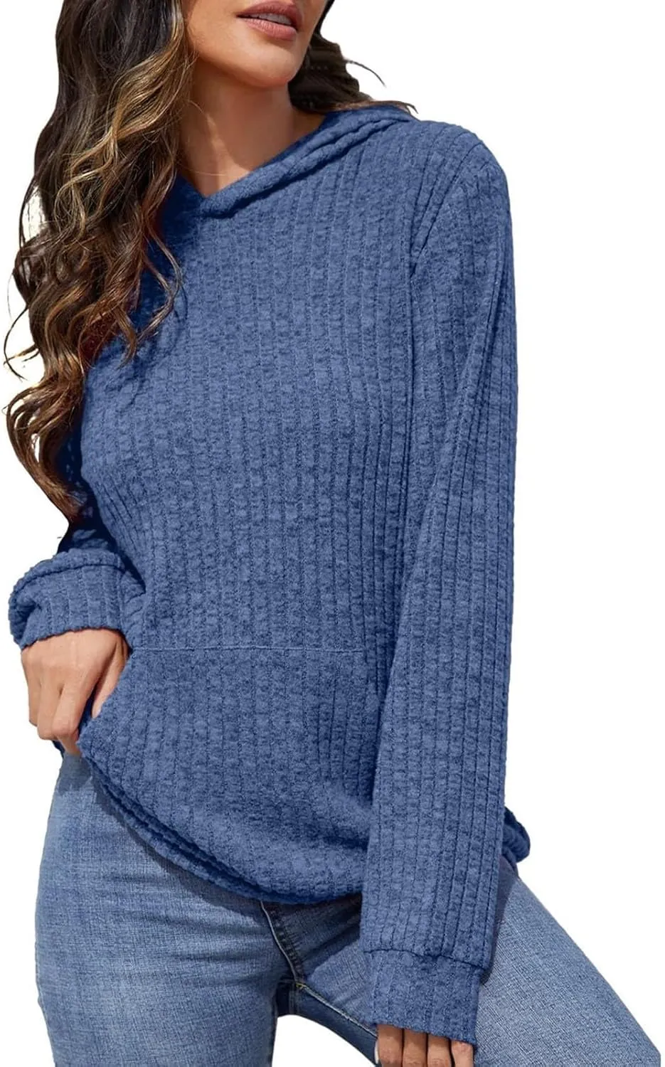 Oversized Hoodies for Women Comfy Long Sleeve Shirts Kangaroo Pocket Pullover Sweatshirts Ribbed Knit Tunic Sweaters