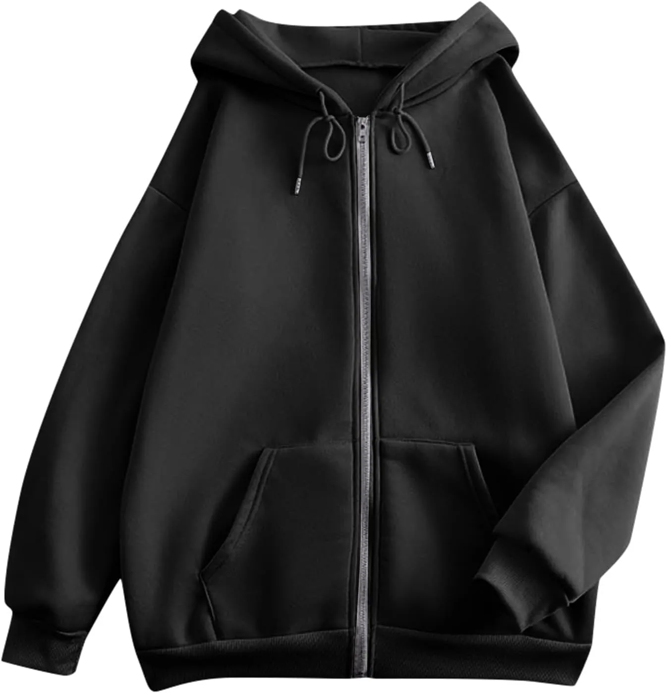 Oversized Hoodies for Women Cute Solid Color Drawstring Fashion Hoodies Loose Fit Zip Up Sweatshirt with Pocket