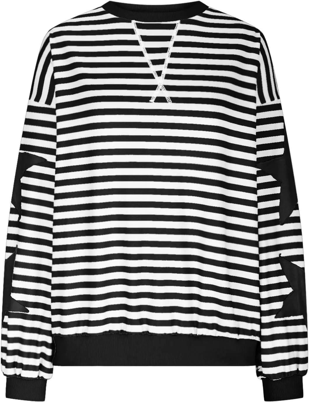 Oversized Sweatshirt for Women 2024 Fall Crewneck Star Striped Top Long Sleeve Preppy Y2K Hoodies Lightweight