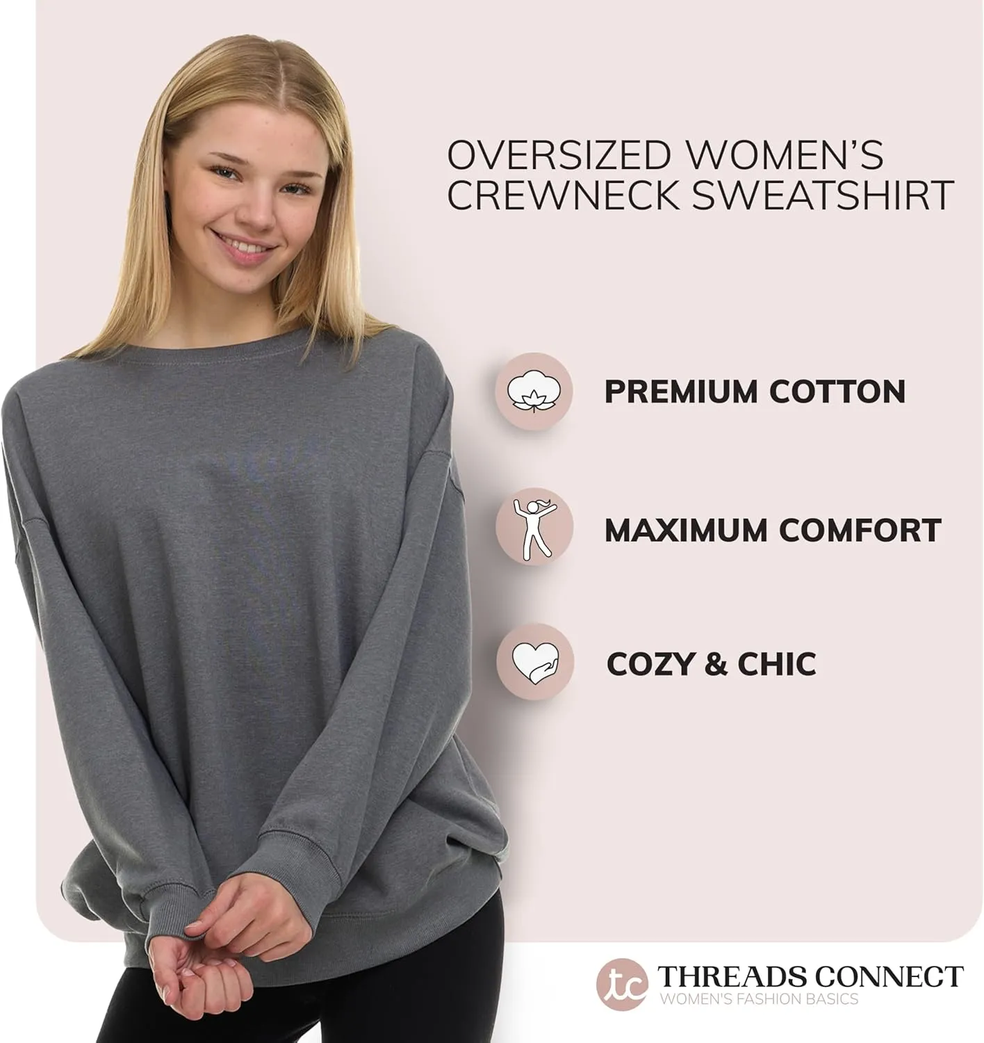 Oversized Sweatshirt for Women  Crewneck Fleece Pullover Soft Trendy Sweatshirt