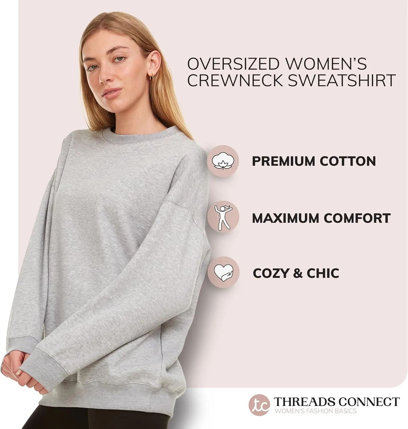Oversized Sweatshirt for Women  Crewneck Fleece Pullover Soft Trendy Sweatshirt