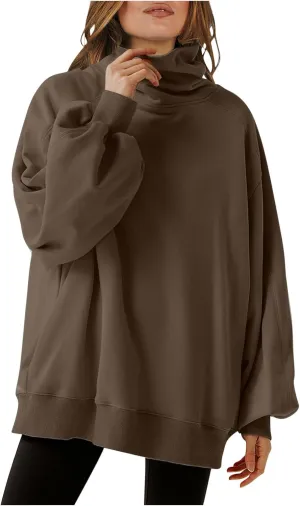 Oversized Sweatshirt For Women Fall Fashion 2024 Casual Solid Cowl Neck Pullover Tops Long Sleeve y2k Hoodies