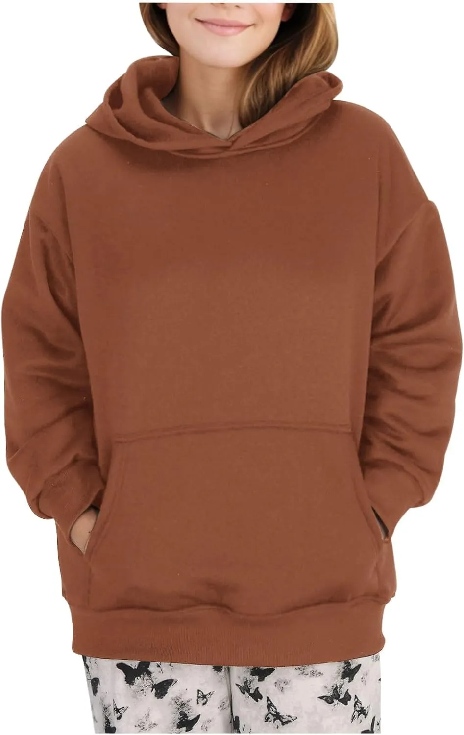 Oversized Sweatshirt For Women Fleece Hoodies Casual Long Sleeve Pullover Top Solid Color Cute Hoodie With Pocket