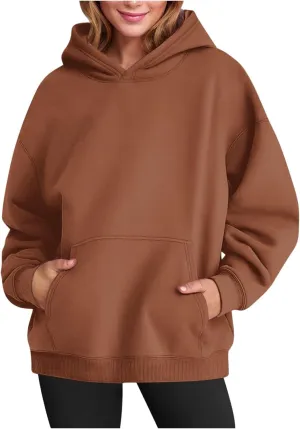 Oversized Sweatshirt For Women Fleece Hoodies Casual Long Sleeve Pullover Top Solid Color Cute Hoodie With Pocket